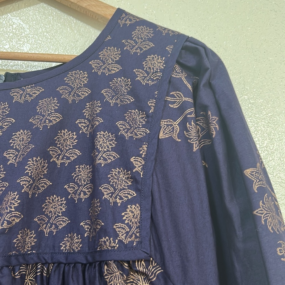 SZ BLOCKPRINTS WOMEN KITTY MIDI DRESS NAVY FLORAL Sz LG - Picture 6 of 11